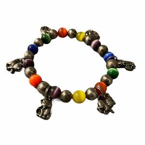 Cat Kitten Charm Cat Eye Beaded Bracelet Christmas Cat Holiday